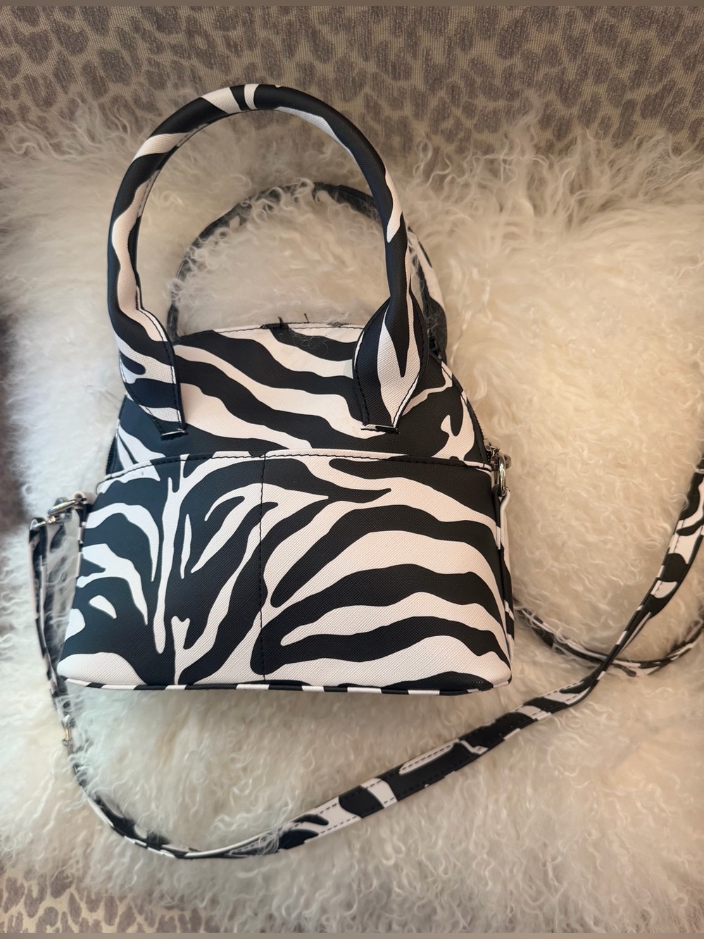 Zebra-Print Mini Crossbody Bag - Black/White
